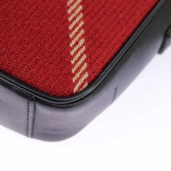 BURBERRY Nova Check Shoulder Bag Wool Red Silver - Picture 9 of 16